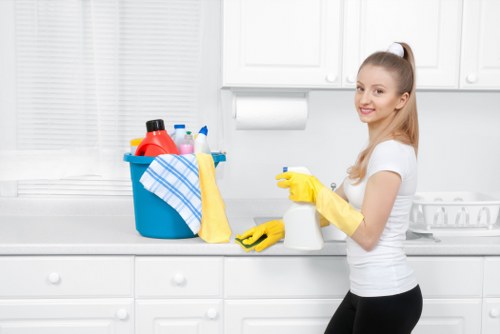 Local cleaners maintaining desks and shared office areas in Streatham