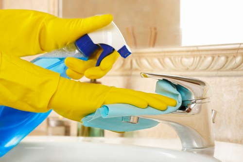 A cleaner working in a mixed-use office building near Streatham